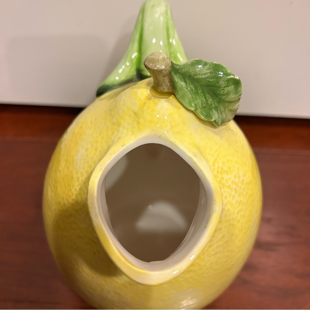 Vintage Ceramic Lemon Pitcher Green Leaf Handle Crafted in Japan hand painted - Picture 5 of 10